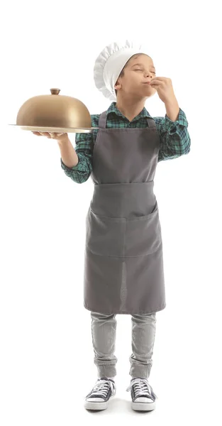 白地の小さな料理人の肖像 — ストック写真