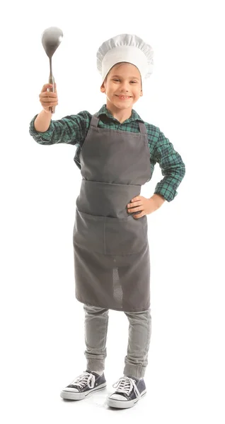 Портрет Маленького Шеф Кухаря Білому Тлі — стокове фото