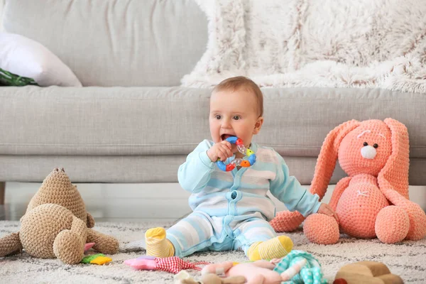 Cute Little Baby Playing Toys Home — Stock Photo, Image