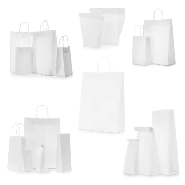 Set Blank Paper Bags White Background — Stock Photo, Image