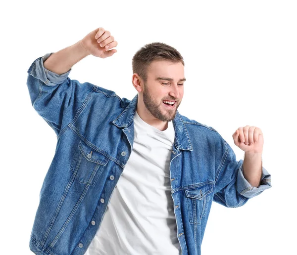 Bello Giovane Uomo Che Balla Contro Sfondo Bianco — Foto Stock