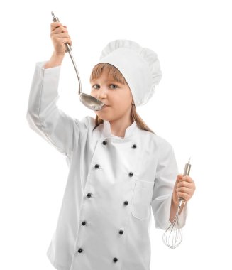 Beyaz arka plan üzerinde şirin küçük şef