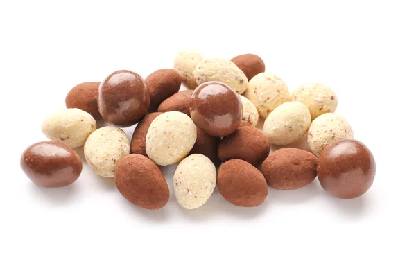 Tasty Chocolate Nuts White Background — Stock Photo, Image