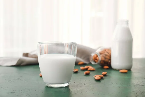Glass Tasty Almond Milk Table — Stock Photo, Image