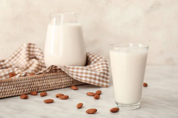Tasty Almond Milk White Table — Stock Photo, Image