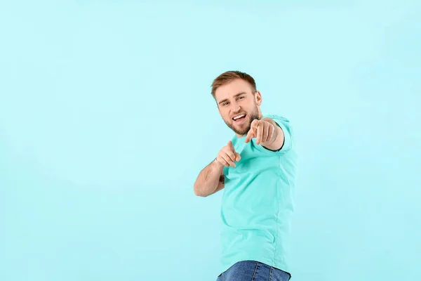 Handsome Dancing Man Color Background — Stock Photo, Image