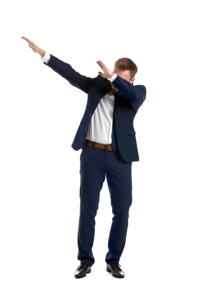 Handsome Dancing Businessman White Background — Stock Photo, Image