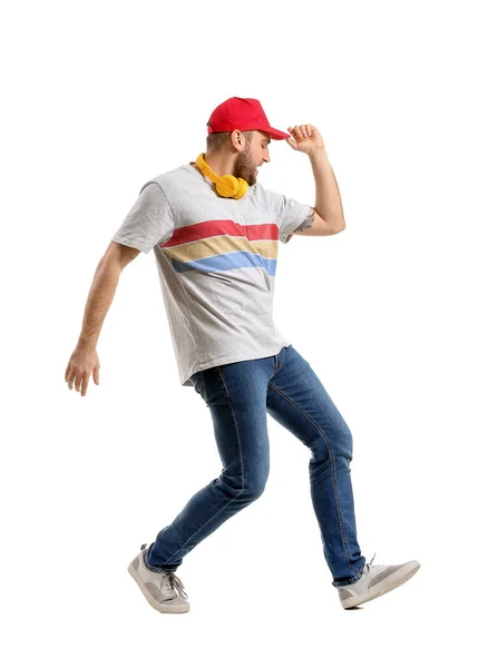 Snygg Dansande Man Vit Bakgrund — Stockfoto