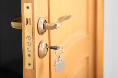 Anahtar ile modern kapı görünümü, yakın plan