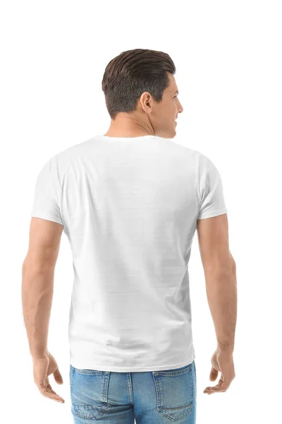 Man Stylish Shirt Λευκό Φόντο — Φωτογραφία Αρχείου