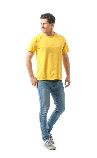 Mann Stylischen Shirt Auf Weißem Hintergrund — Stockfoto