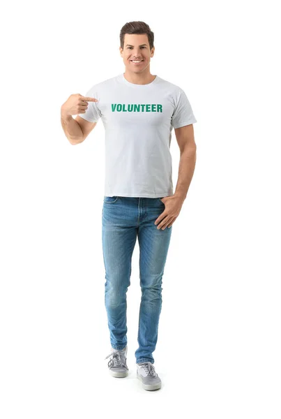 Handsome Male Volunteer White Background — Stock Photo, Image