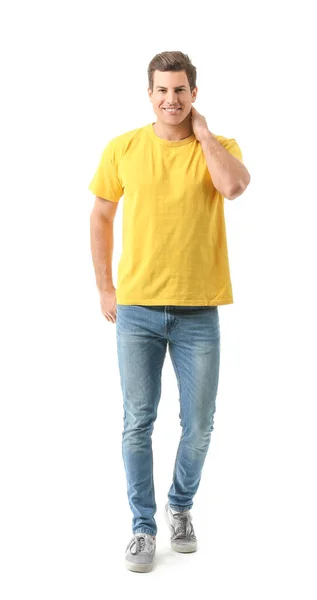 Hombre Elegante Camiseta Sobre Fondo Blanco — Foto de Stock