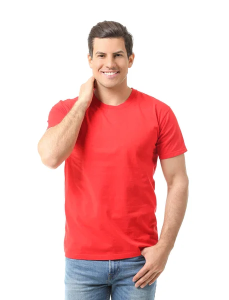 Hombre Elegante Camiseta Sobre Fondo Blanco — Foto de Stock