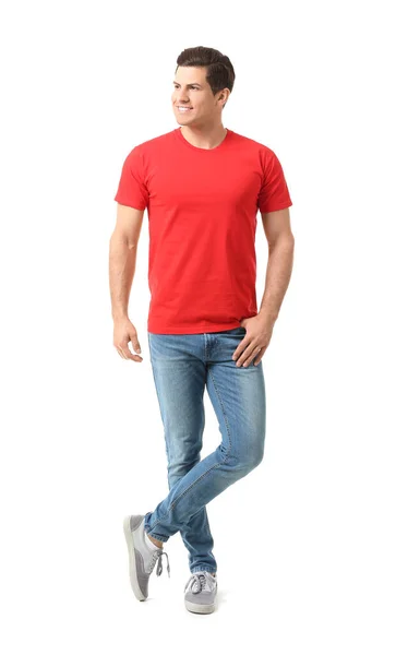 Man Snygg Shirt Vit Bakgrund — Stockfoto