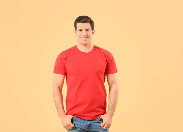 Man Snygg Shirt Färg Bakgrund — Stockfoto