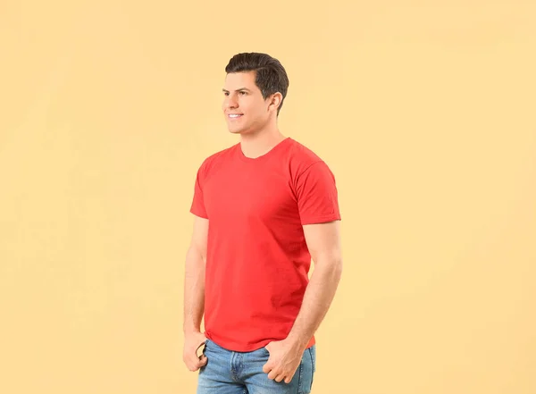 Man Snygg Shirt Färg Bakgrund — Stockfoto