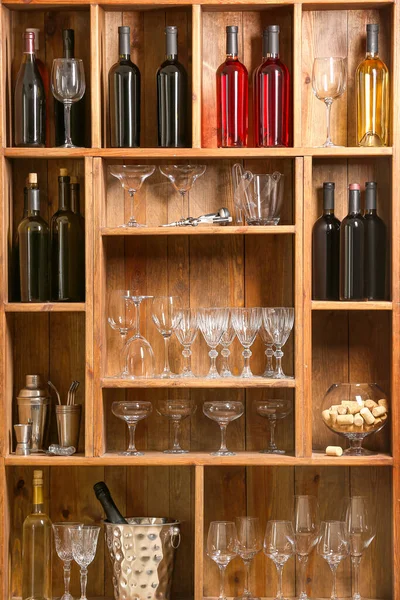 Bottles Wine Glasses Cellar — Stock Photo, Image