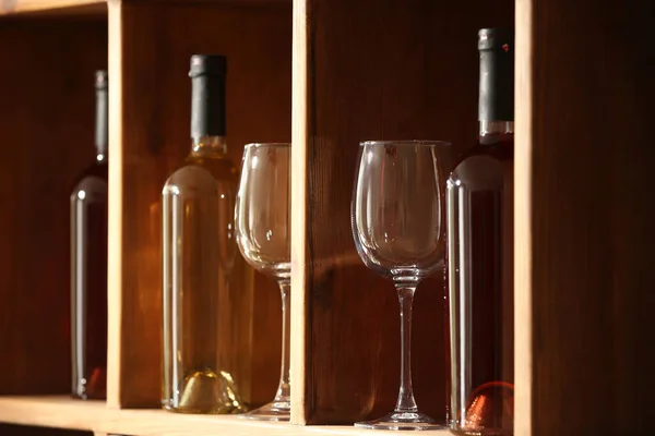 Bottles Wine Glasses Cellar — Stock Photo, Image