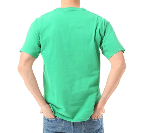 Man Met Stijlvol Shirt Witte Achtergrond — Stockfoto