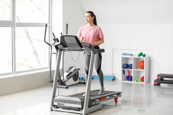 Sporty Young Woman Training Treadmill Gym — Stock Photo, Image