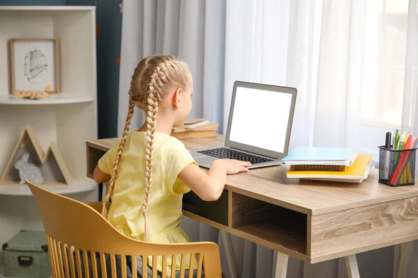 Cute Little Girl Studying Home Concept Online Education — Stock Photo, Image