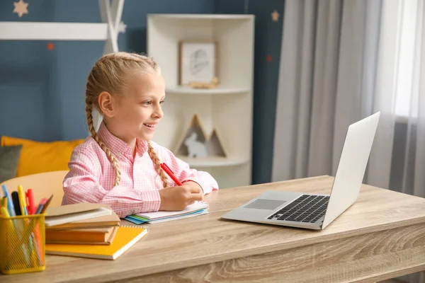 Cute Little Girl Studying Home Concept Online Education — Stock Photo, Image