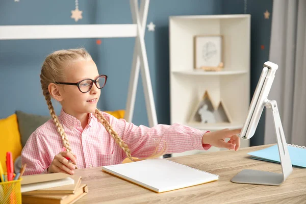 Cute Little Girl Studying Home Concept Online Education — Stock Photo, Image