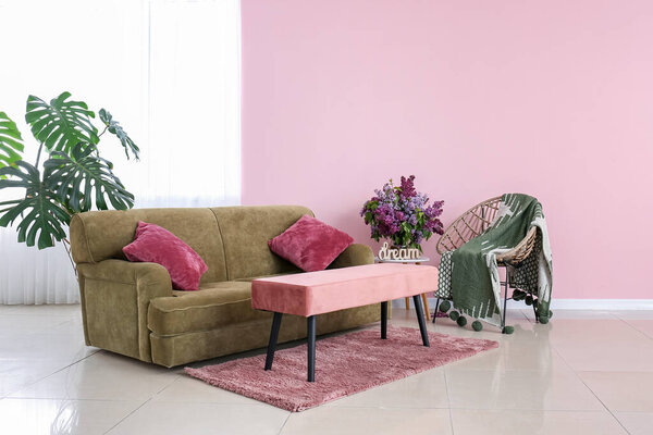 Interior of modern room with comfortable sofa
