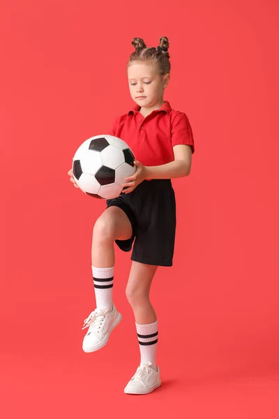 Menina Com Bola Futebol Fundo Cor — Fotografia de Stock