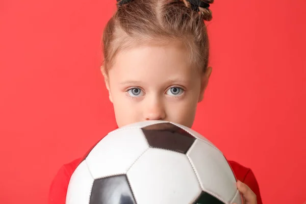 Little Girl Soccer Ball Color Background — Stock Photo, Image
