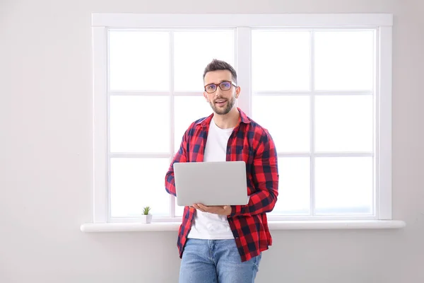 Young Man Laptop Working Home — Stock Photo, Image