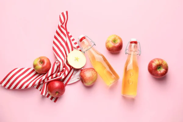 Composition Fresh Apple Cider Color Background — Stock Photo, Image