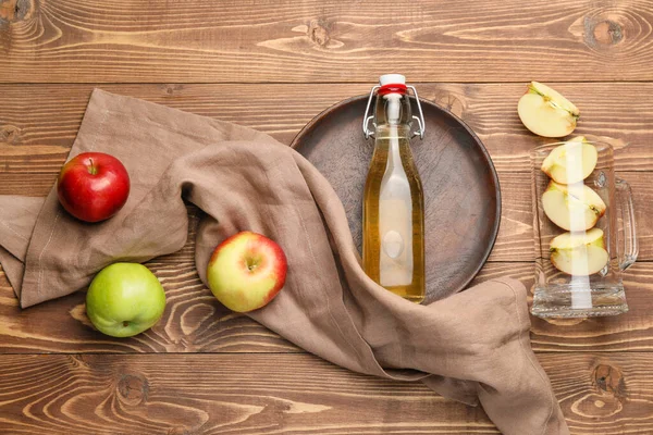 Composition Fresh Apple Cider Wooden Background — Stock Photo, Image
