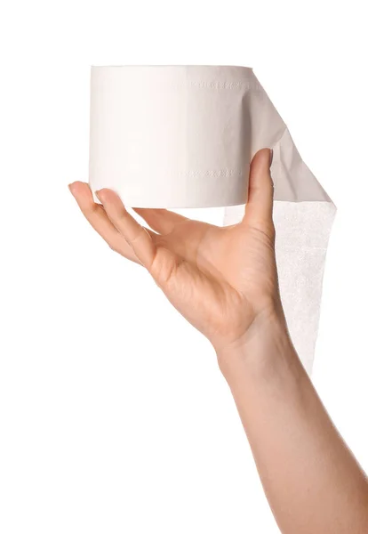 Hand Roll Toilet Paper White Background — Stock Photo, Image