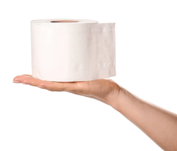 Hand Roll Toilet Paper White Background — Stock Photo, Image