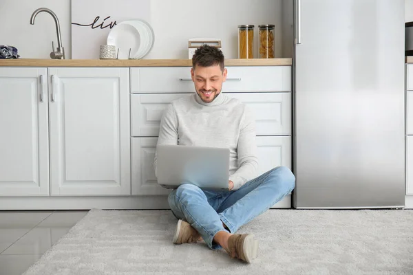 Man Laptop Working Home — Stock Photo, Image