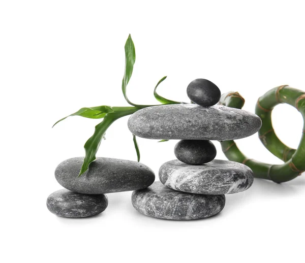 Stack Zen Stones Bamboo White Background — Stock Photo, Image