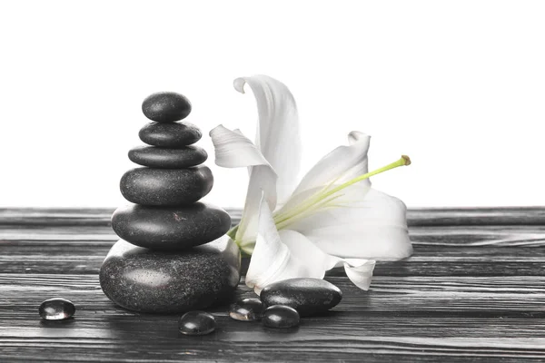 Zen Stones Flower Table White Background — Stock Photo, Image