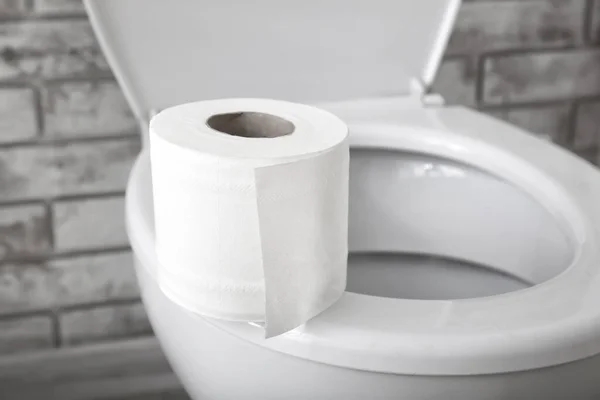 Toalettskål Och Pappersrulle Toaletten — Stockfoto