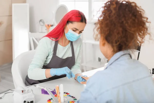 Manicure Master Working Female Client Beauty Salon — Stock Photo, Image