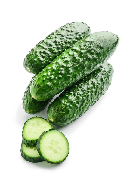 Fresh Green Cucumbers White Background — Stock Photo, Image