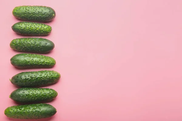 Fresh Green Cucumbers Color Background — Stock Photo, Image
