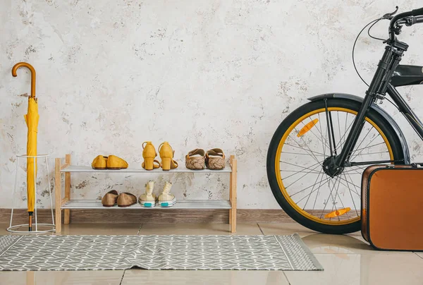 Stylish Interior Modern Hall Shoes Stand Bicycle — Stock Photo, Image