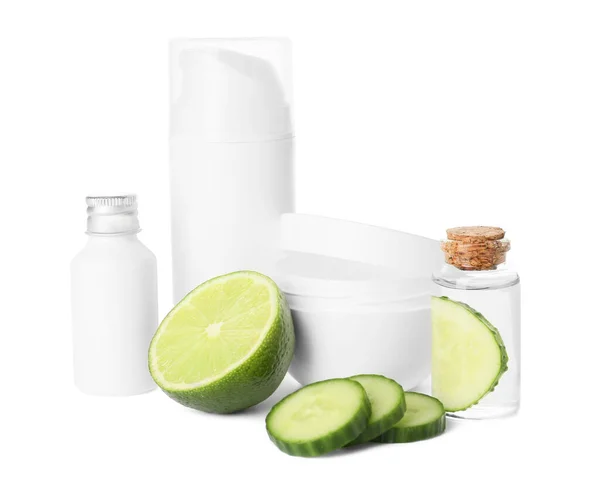Cosmetics Cucumber Extract White Background — Stock Photo, Image