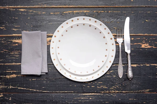 Simple Table Setting Wooden Background — Stock Photo, Image