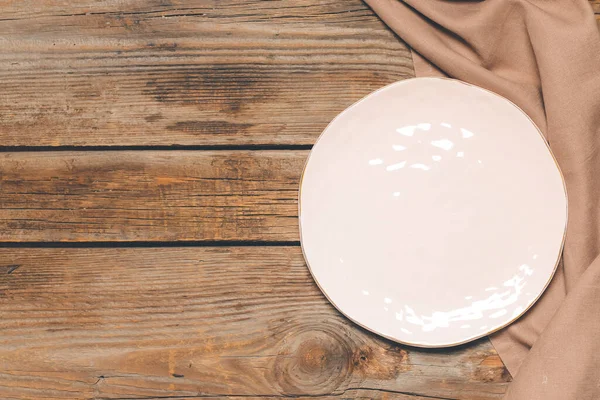 Ceramic Plate Napkin Wooden Background — Stock Photo, Image