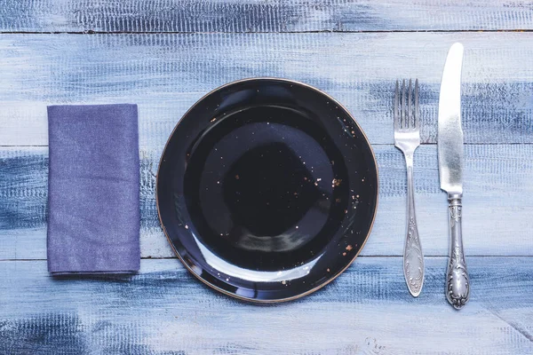 Simple Table Setting Wooden Background — Stock Photo, Image