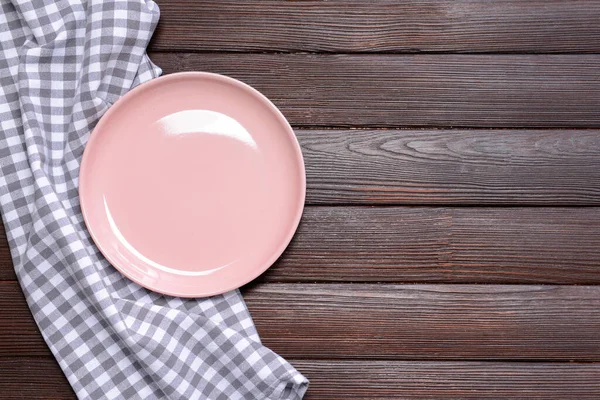 Ceramic Plate Napkin Wooden Background — Stock Photo, Image