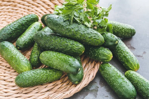 Many Green Cucumbers Table — Stock Photo, Image